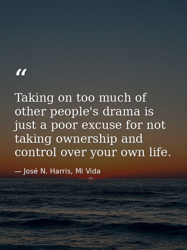 Taking on too much of other people's drama is just a poor excuse for not taking ownership and control over your own life — José N. Harris, Mi Vida