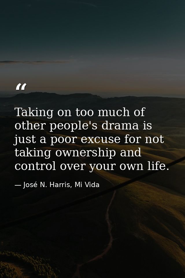 Taking on too much of other people's drama is just a poor excuse for not taking ownership and control over your own life — José N. Harris, Mi Vida