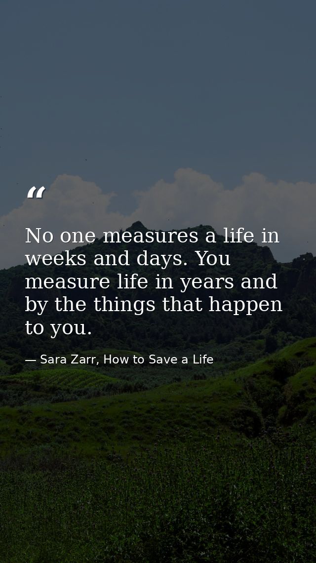 No one measures a life in weeks and days. You measure life in years and by the things that happen to you. — Sara Zarr, How to Save a Life