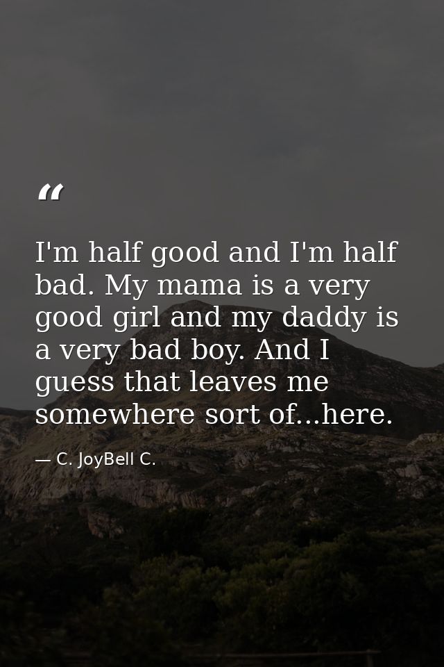 I'm half good and I'm half bad. My mama is a very good girl and my daddy is a very bad boy. And I guess that leaves me s — C. JoyBell C.
