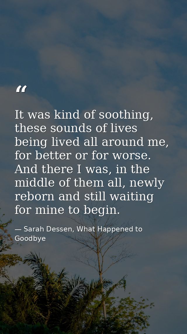 It was kind of soothing, these sounds of lives being lived all around me, for better or for worse. And there I was, in t — Sarah Dessen, What Happened to Goodbye