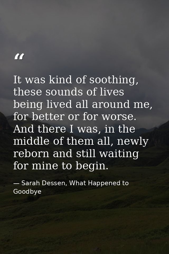 It was kind of soothing, these sounds of lives being lived all around me, for better or for worse. And there I was, in t — Sarah Dessen, What Happened to Goodbye