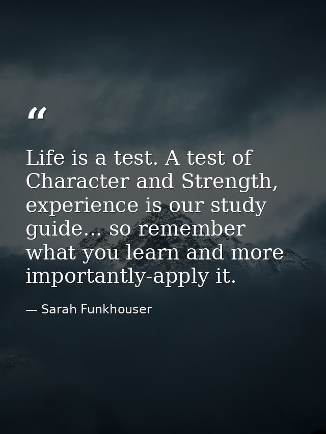 Life is a test. A test of Character and Strength, experience is our study guide... so remember what you learn and more i — Sarah Funkhouser