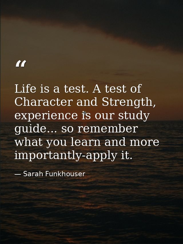 Life is a test. A test of Character and Strength, experience is our study guide... so remember what you learn and more i — Sarah Funkhouser