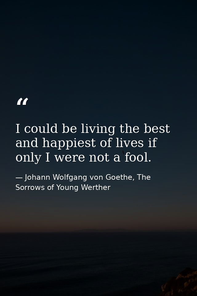 I could be living the best and happiest of lives if only I were not a fool. — Johann Wolfgang von Goethe, The Sorrows of Young Werther