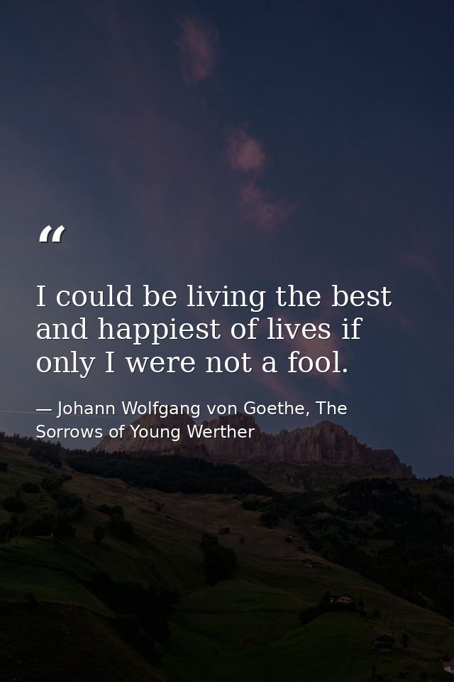 I could be living the best and happiest of lives if only I were not a fool. — Johann Wolfgang von Goethe, The Sorrows of Young Werther