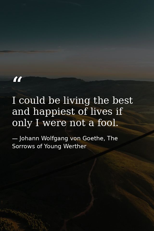 I could be living the best and happiest of lives if only I were not a fool. — Johann Wolfgang von Goethe, The Sorrows of Young Werther