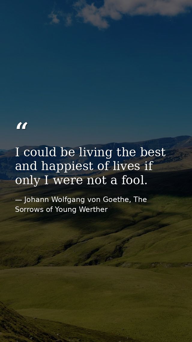 I could be living the best and happiest of lives if only I were not a fool. — Johann Wolfgang von Goethe, The Sorrows of Young Werther