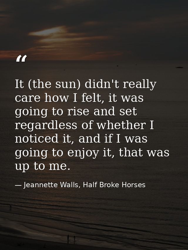 It (the sun) didn't really care how I felt, it was going to rise and set regardless of whether I noticed it, and if I wa — Jeannette Walls, Half Broke Horses