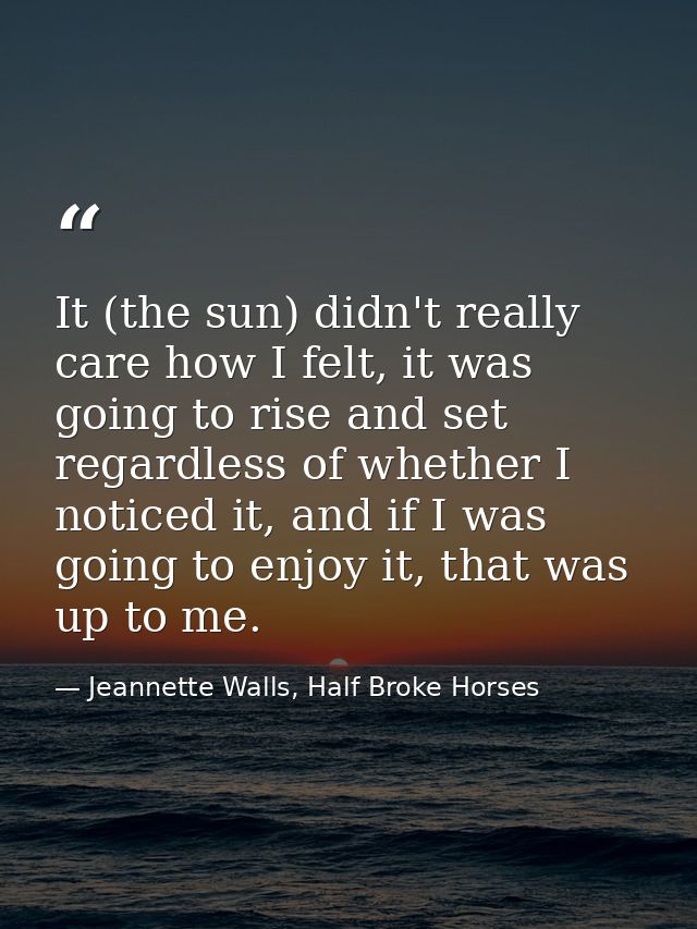 It (the sun) didn't really care how I felt, it was going to rise and set regardless of whether I noticed it, and if I wa — Jeannette Walls, Half Broke Horses