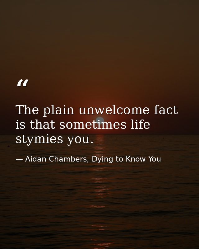 The plain unwelcome fact is that sometimes life stymies you. — Aidan Chambers, Dying to Know You