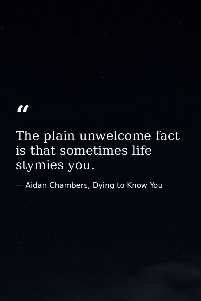 The plain unwelcome fact is that sometimes life stymies you. — Aidan Chambers, Dying to Know You