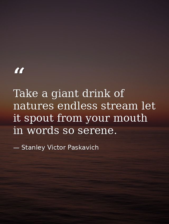 Take a giant drink of natures endless stream let it spout from your mouth in words so serene. — Stanley Victor Paskavich
