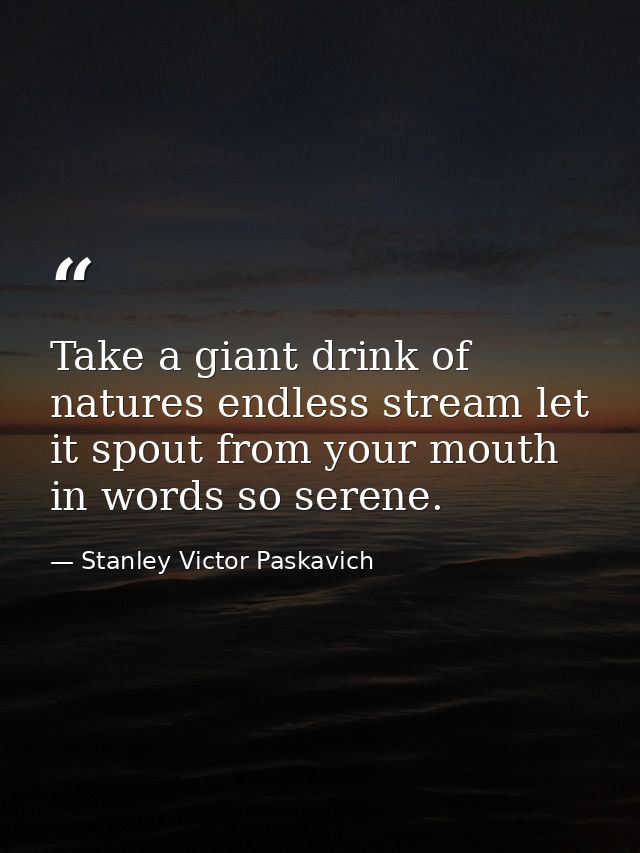 Take a giant drink of natures endless stream let it spout from your mouth in words so serene. — Stanley Victor Paskavich