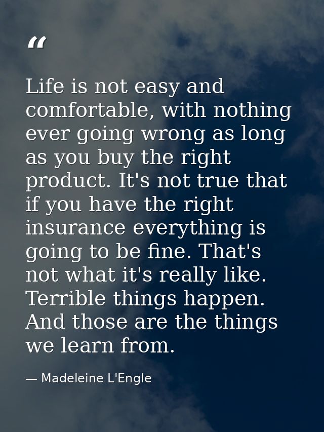 Life is not easy and comfortable, with nothing ever going wrong as long as you buy the right product. It's not true that — Madeleine L'Engle