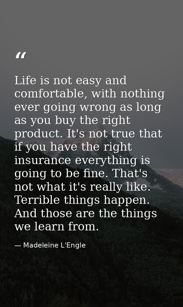 Life is not easy and comfortable, with nothing ever going wrong as long as you buy the right product. It's not true that — Madeleine L'Engle
