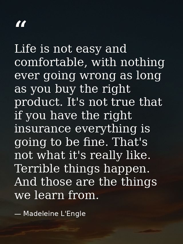 Life is not easy and comfortable, with nothing ever going wrong as long as you buy the right product. It's not true that — Madeleine L'Engle