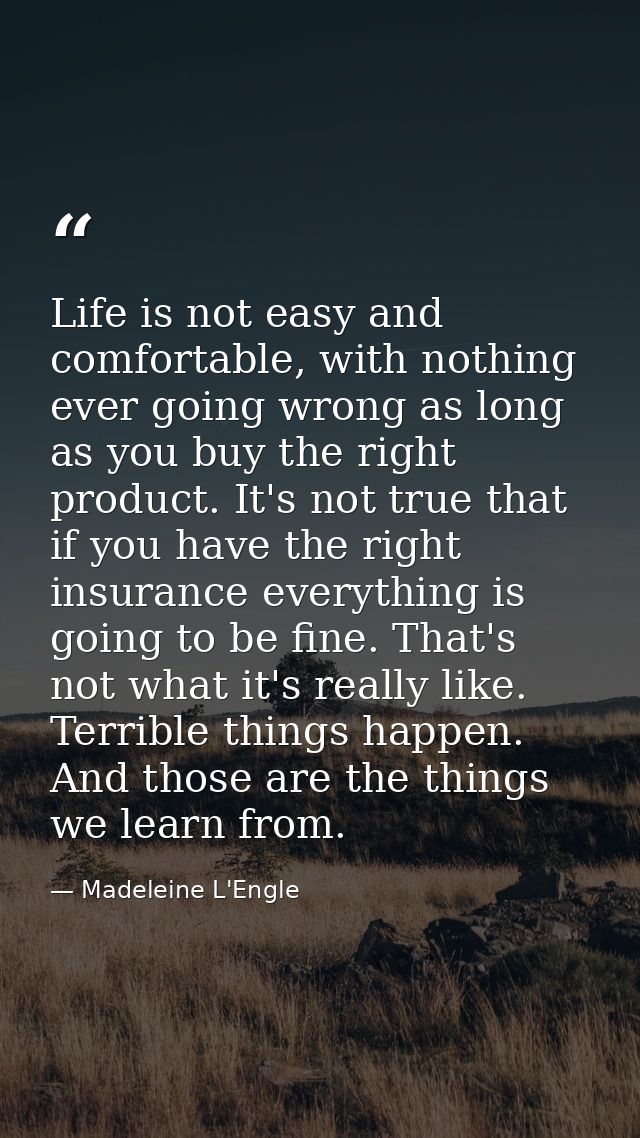 Life is not easy and comfortable, with nothing ever going wrong as long as you buy the right product. It's not true that — Madeleine L'Engle