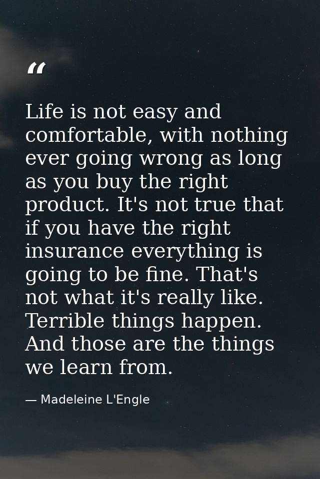 Life is not easy and comfortable, with nothing ever going wrong as long as you buy the right product. It's not true that — Madeleine L'Engle
