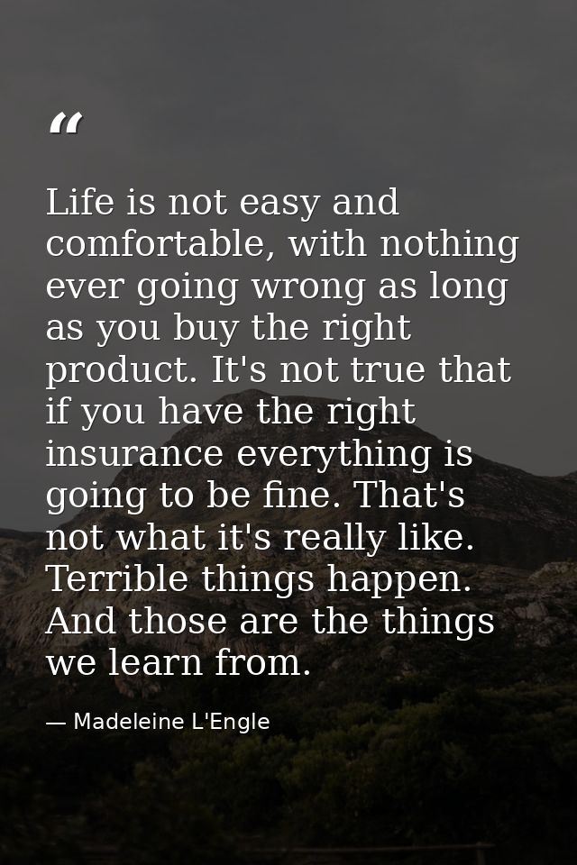 Life is not easy and comfortable, with nothing ever going wrong as long as you buy the right product. It's not true that — Madeleine L'Engle