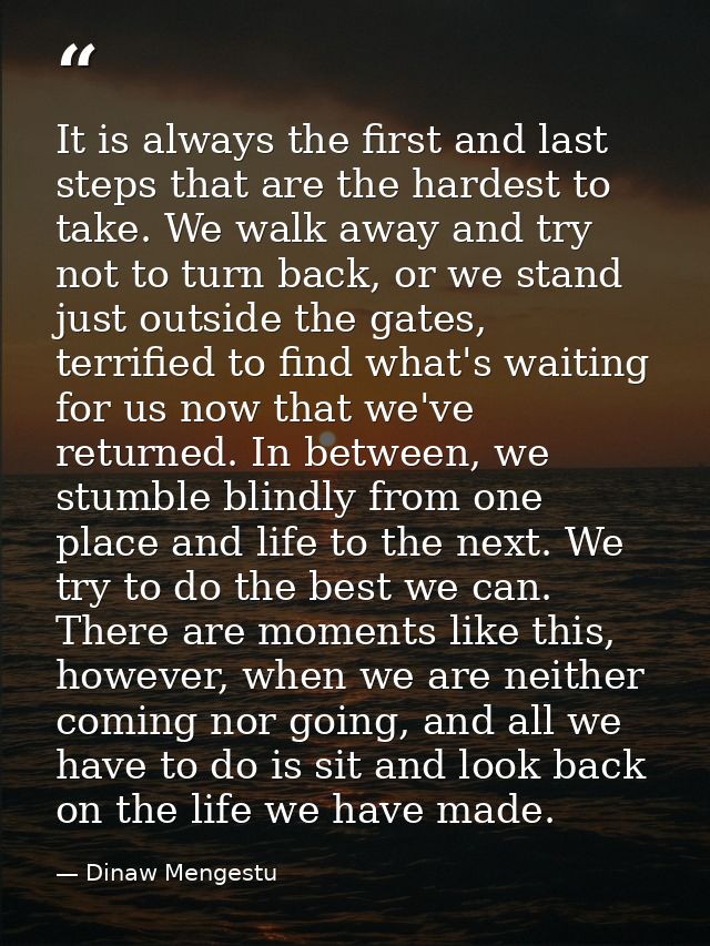 It is always the first and last steps that are the hardest to take. We walk away and try not to turn back, or we stand j — Dinaw Mengestu