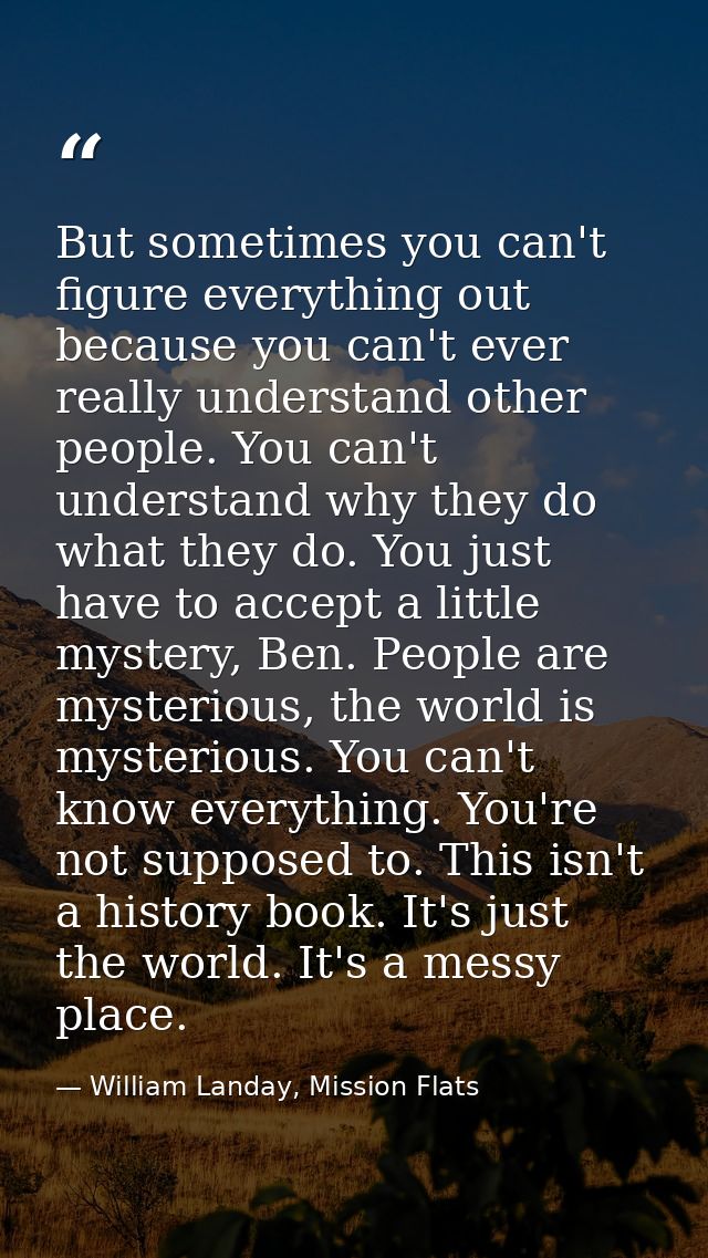 But sometimes you can't figure everything out because you can't ever really understand other people. You can't understan — William Landay, Mission Flats