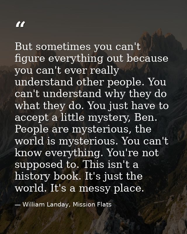But sometimes you can't figure everything out because you can't ever really understand other people. You can't understan — William Landay, Mission Flats