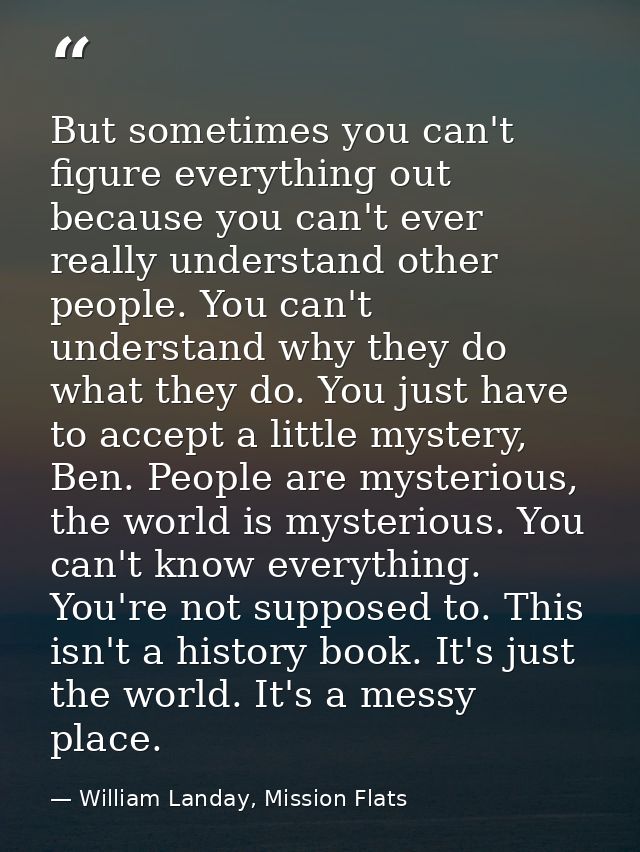 But sometimes you can't figure everything out because you can't ever really understand other people. You can't understan — William Landay, Mission Flats