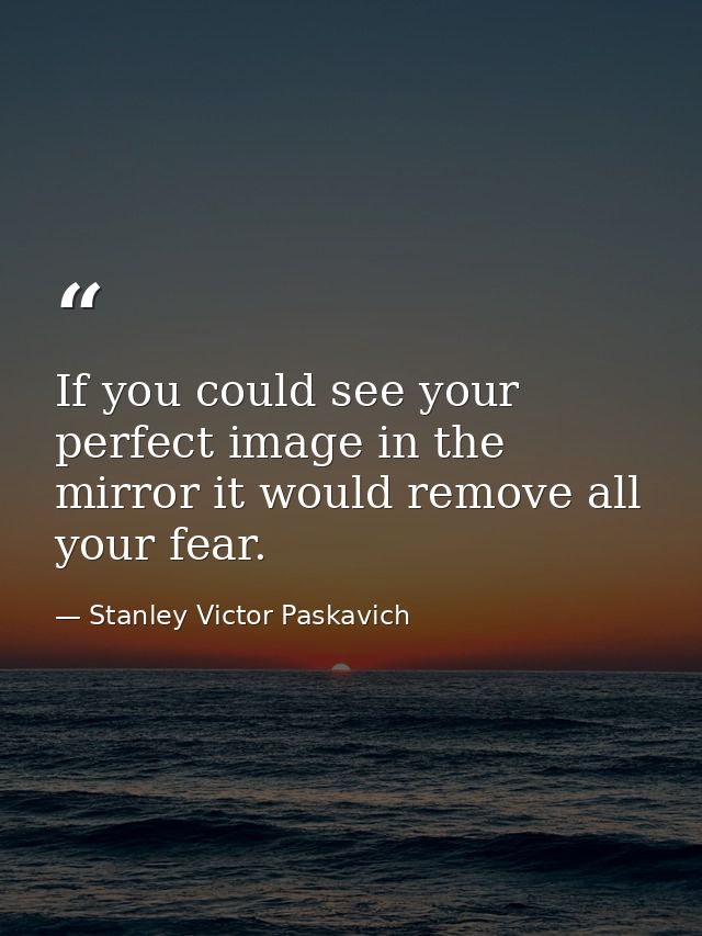 If you could see your perfect image in the mirror it would remove all your fear. — Stanley Victor Paskavich
