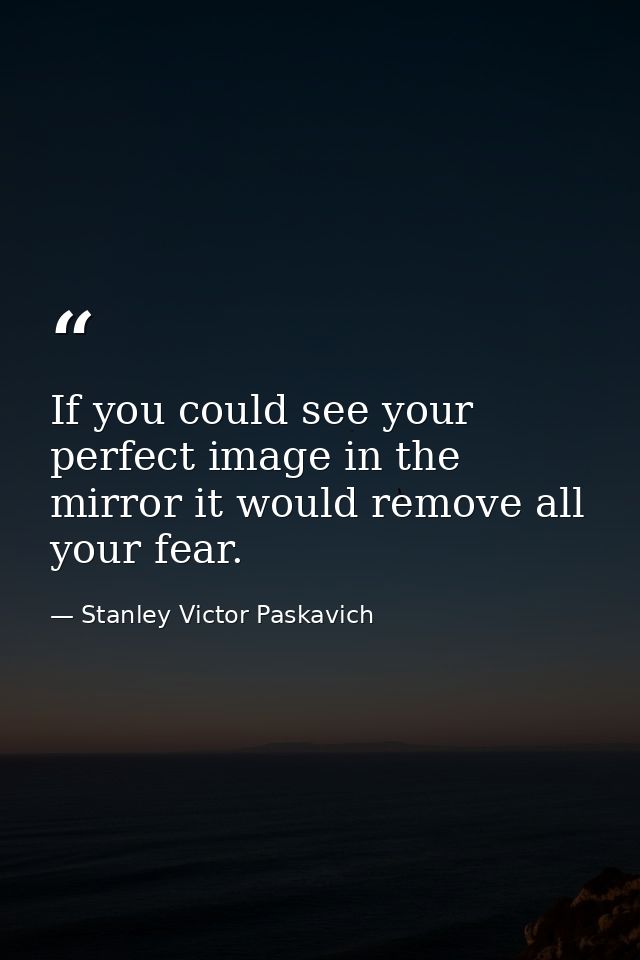 If you could see your perfect image in the mirror it would remove all your fear. — Stanley Victor Paskavich