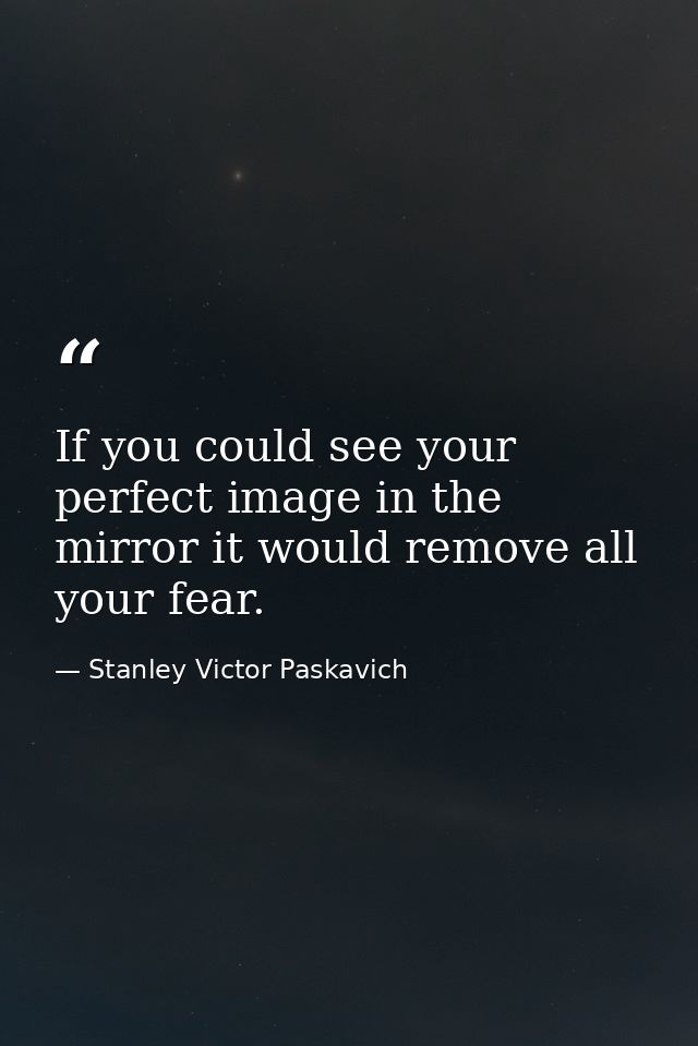 If you could see your perfect image in the mirror it would remove all your fear. — Stanley Victor Paskavich