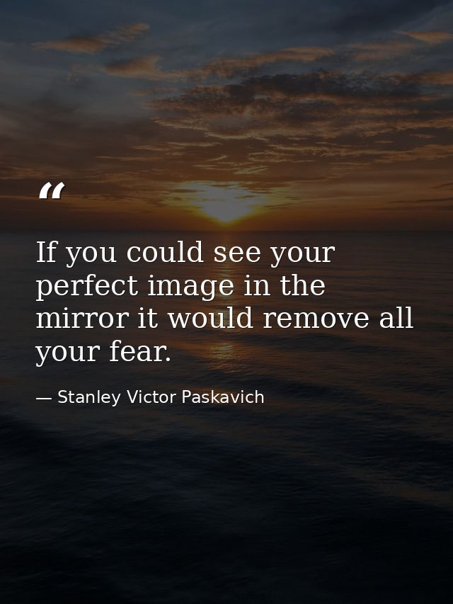 If you could see your perfect image in the mirror it would remove all your fear. — Stanley Victor Paskavich