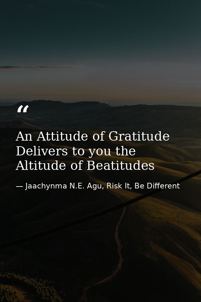 An Attitude of Gratitude Delivers to you the Altitude of Beatitudes — Jaachynma N.E. Agu, Risk It, Be Different