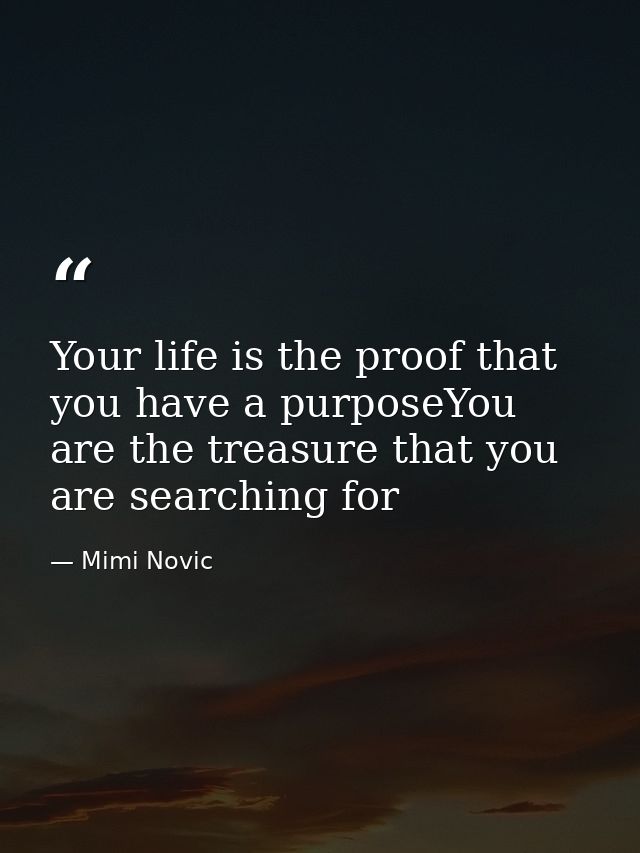 Your life is the proof that you have a purposeYou are the treasure that you are searching for — Mimi Novic