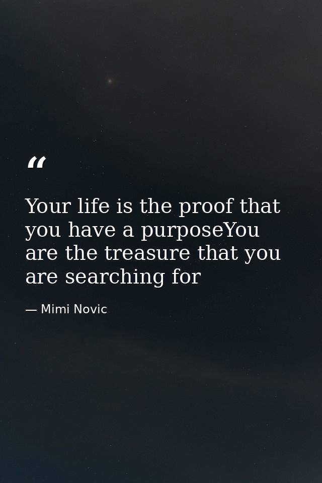 Your life is the proof that you have a purposeYou are the treasure that you are searching for — Mimi Novic