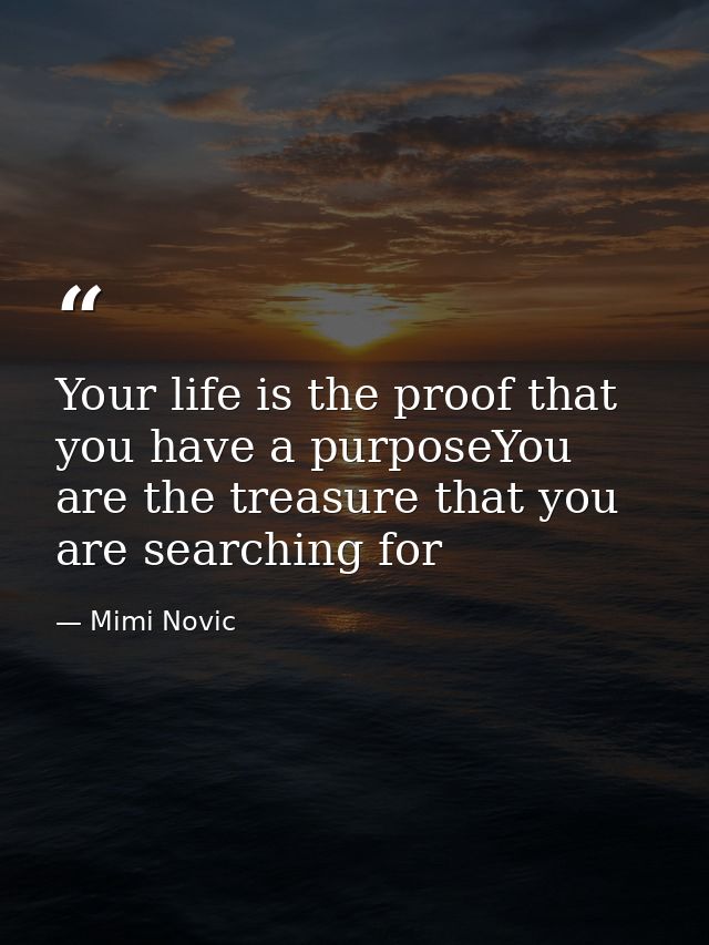 Your life is the proof that you have a purposeYou are the treasure that you are searching for — Mimi Novic