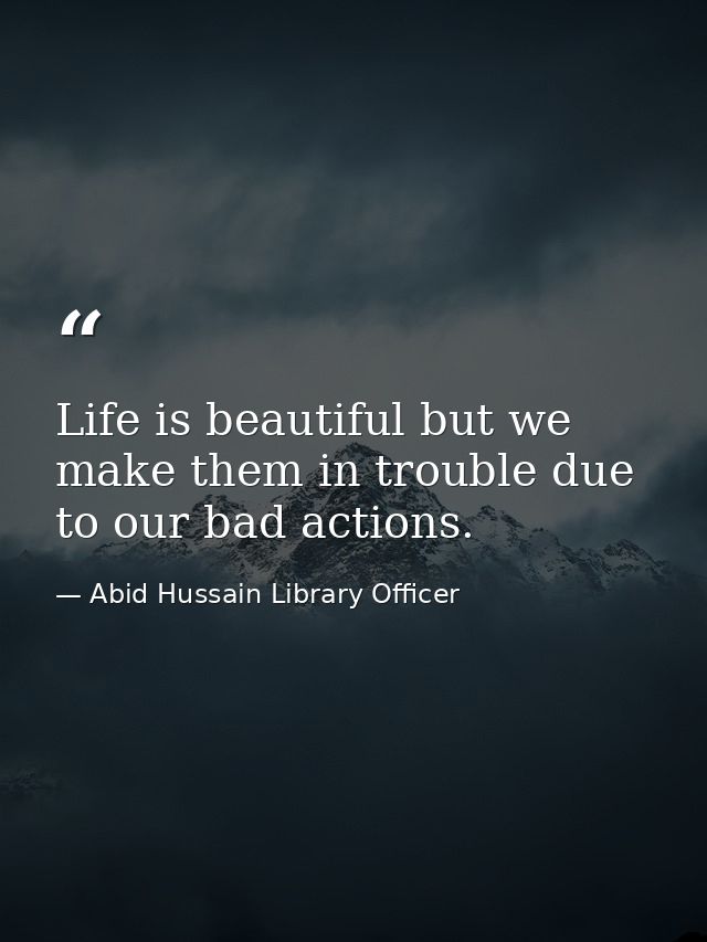 Life is beautiful but we make them in trouble due to our bad actions. — Abid Hussain Library Officer