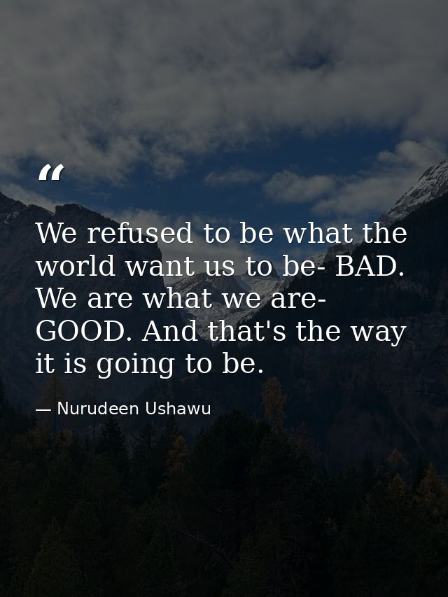 We refused to be what the world want us to be- BAD. We are what we are- GOOD. And that's the way it is going to be. — Nurudeen Ushawu