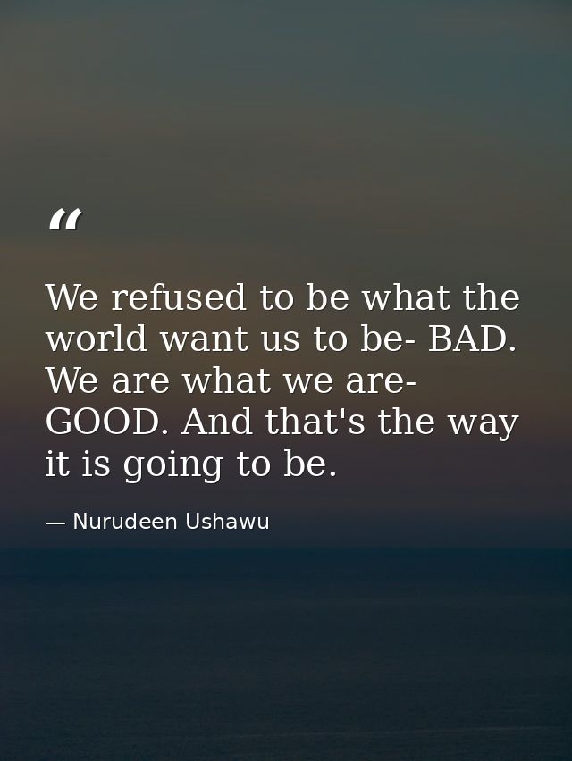 We refused to be what the world want us to be- BAD. We are what we are- GOOD. And that's the way it is going to be. — Nurudeen Ushawu