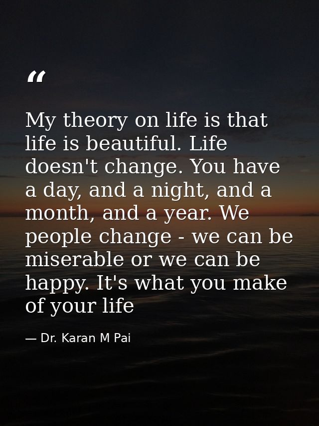 My theory on life is that life is beautiful. Life doesn't change. You have a day, and a night, and a month, and a year.  — Dr. Karan M Pai