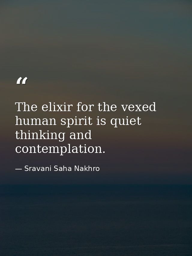 The elixir for the vexed human spirit is quiet thinking and contemplation. — Sravani Saha Nakhro