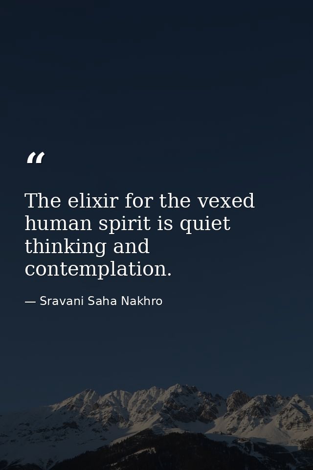 The elixir for the vexed human spirit is quiet thinking and contemplation. — Sravani Saha Nakhro