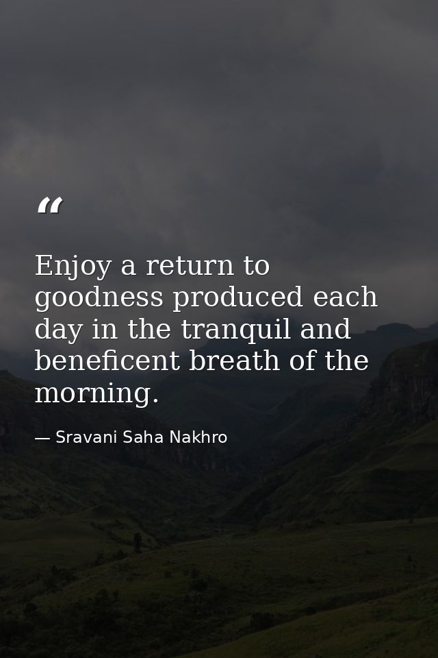 Enjoy a return to goodness produced each day in the tranquil and beneficent breath of the morning. — Sravani Saha Nakhro