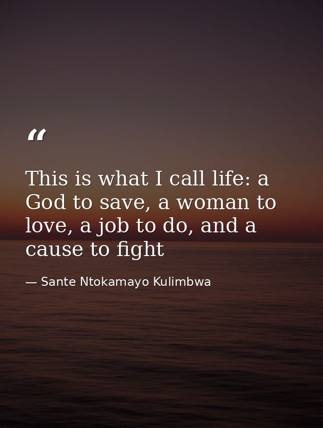 This is what I call life: a God to save, a woman to love, a job to do, and a cause to fight — Sante Ntokamayo Kulimbwa