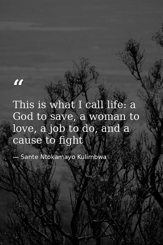 This is what I call life: a God to save, a woman to love, a job to do, and a cause to fight — Sante Ntokamayo Kulimbwa