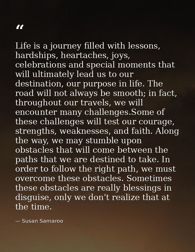 Life is a journey filled with lessons, hardships, heartaches, joys, celebrations and special moments that will ultimatel — Susan Samaroo