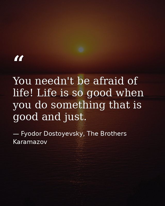 You needn't be afraid of life! Life is so good when you do something that is good and just. — Fyodor Dostoyevsky, The Brothers Karamazov