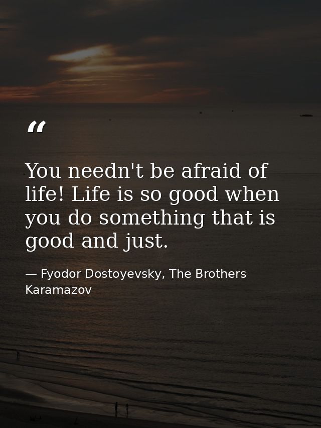 You needn't be afraid of life! Life is so good when you do something that is good and just. — Fyodor Dostoyevsky, The Brothers Karamazov