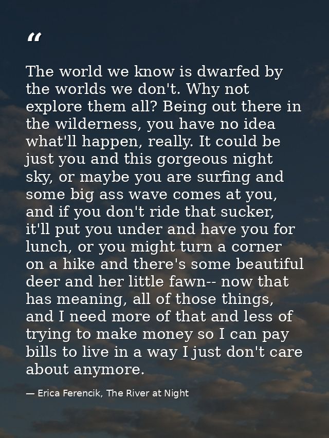The world we know is dwarfed by the worlds we don't. Why not explore them all? Being out there in the wilderness, you ha — Erica Ferencik, The River at Night