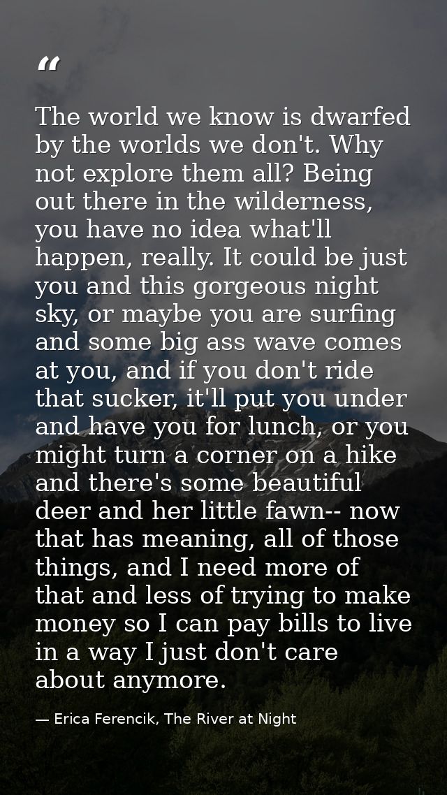 The world we know is dwarfed by the worlds we don't. Why not explore them all? Being out there in the wilderness, you ha — Erica Ferencik, The River at Night